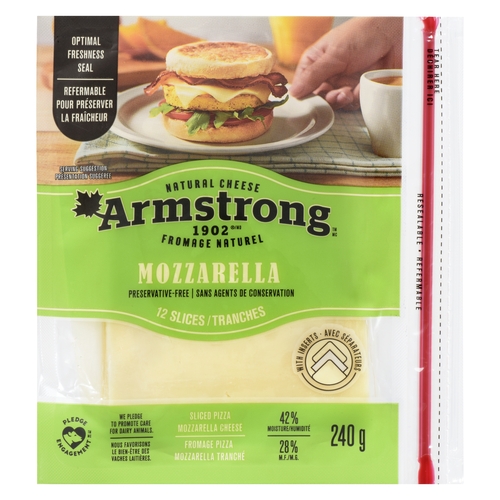 Armstrong Natural Cheese - Pizza Mozzarella - Slices 12's 240g, 1 Each