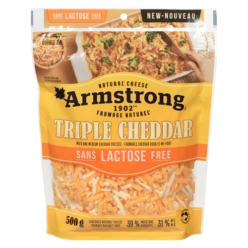 Armstrong - 1902 Shredded Natural Cheese - Triple Cheddar - Lactose Free 500g, 1 Each