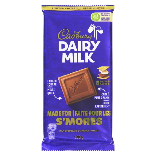 Cadbury - Dairy Milk Chocolate Made for S'mores - Limited Edition 180g, 1 Each