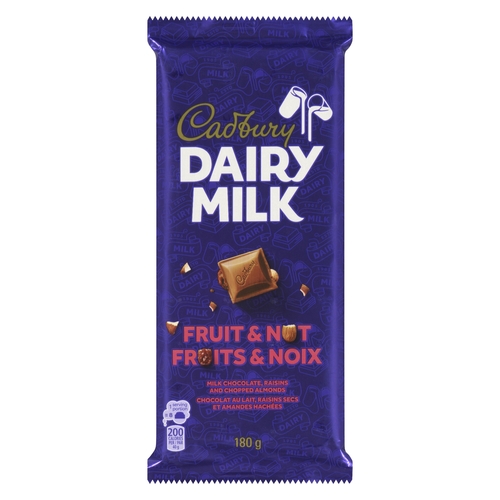 Cadbury - Dairy Milk Chocolate, Raisins and Chopped Almonds Fruit & Nut 180g, 1 Each