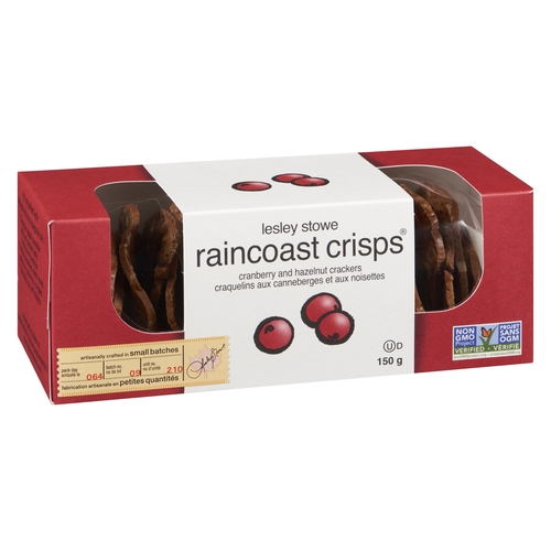 Lesley Stowe - Raincoast Crisps - Cranberry and Hazelnut Crackers 150g, 1 Each