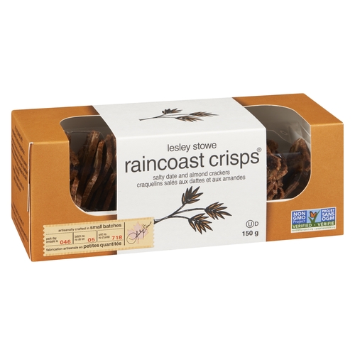 Lesley Stowe - Raincoast Crisps - Salty Date and Almond Crackers 150g, 1 Each