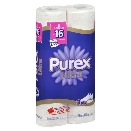Purex Bathroom Tissue - 3 Ply - Ultra Double Rolls 8pk, 1 Each