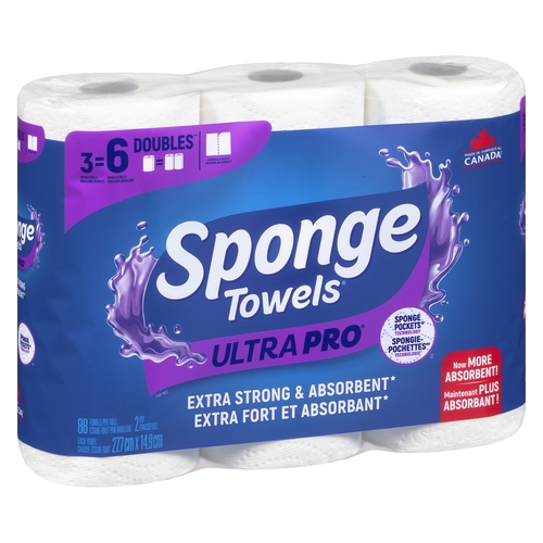 SpongeTowels Ultra Pro - Choose-A-Size - 2 Ply 3 Double Rolls 6s, 1 Each