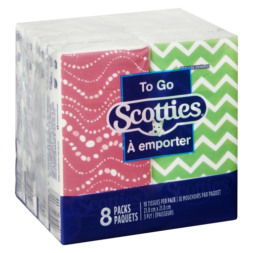 Scotties - To Go Tissues 3 Ply - 10 Tissues Per Pack 8s, 1 Each