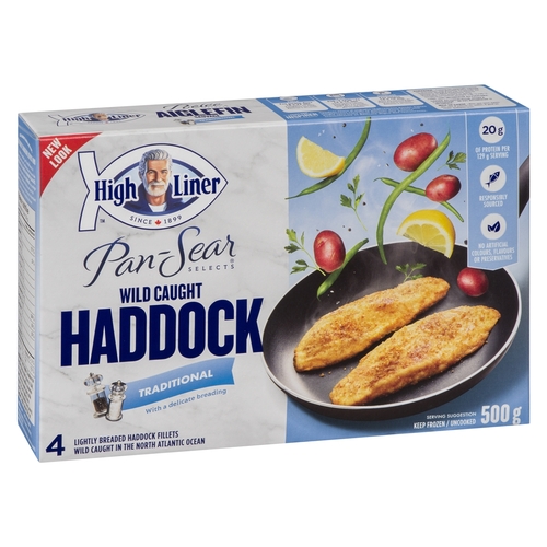 High Liner - Pan-Sear Selects - Wild Caught Haddock Fillets - Traditional Lightly Breaded 4's 500g, 1 Each