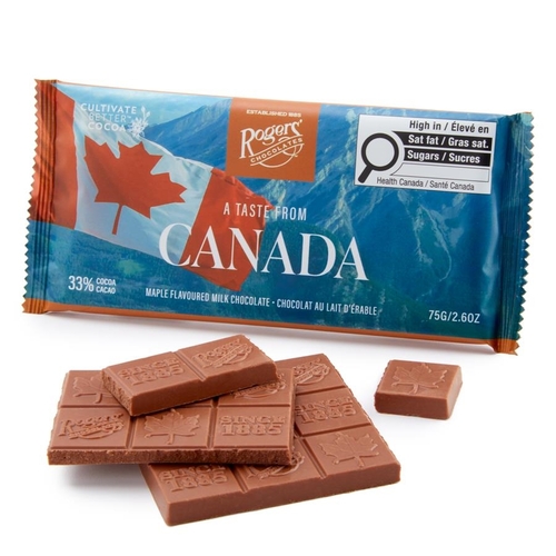Rogers' Chocolates - A Taste From Canada Maple Flavoured Milk Chocolate Bar 75g, 1 Each