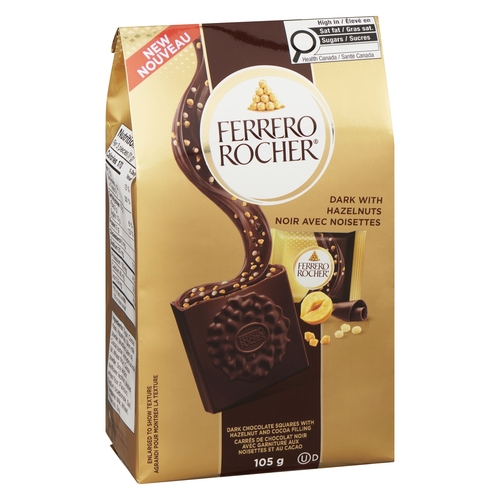 Ferrero Rocher - Dark Chocolate Squares with Hazelnut and Cocoa Filling 105g, 1 Each