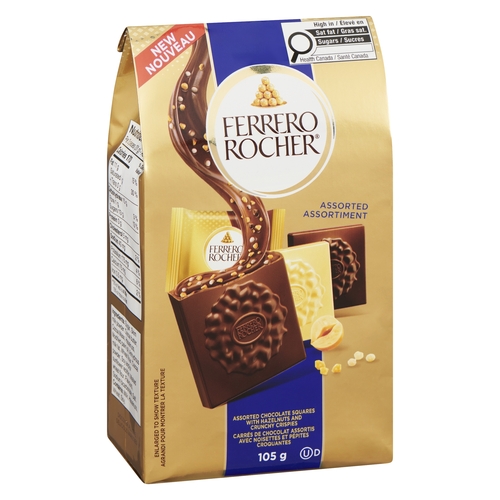 Ferrero Rocher - Assorted Chocolate Squares with Hazelnuts and Crunchy Crispies 105g, 1 Each