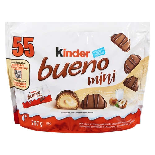 Kinder - Bueno Mini Milk Chocolate Covered Wafers with Smooth Milky Hazelnut Filling 55's 297g, 1 Each