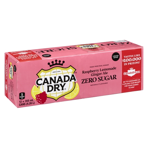 Canada Dry - Zero Sugar Ginger Ale - Raspberry Lemonade 12/355ml, 1 Each