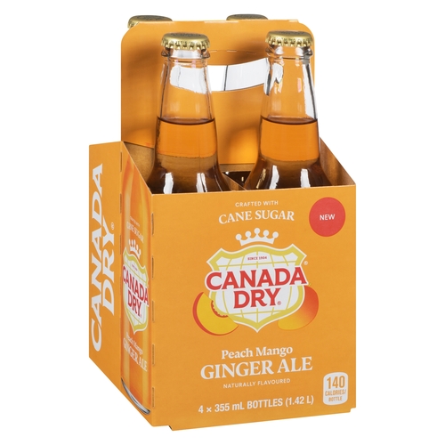 Canada Dry - Ginger Ale - Peach Mango - Crafted with Cane Sugar 4/355ml, 1 Each