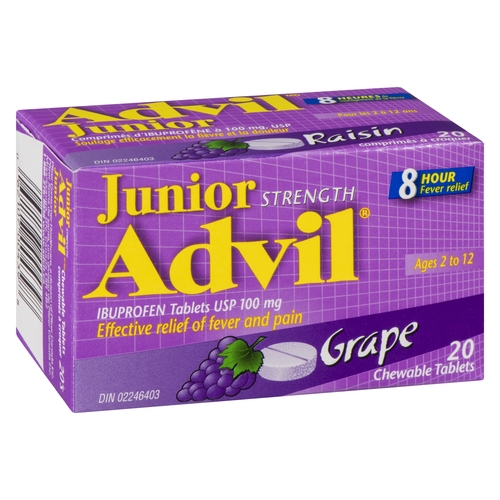 Advil - Junior Strength Ibuprofen Chewable Tablets USP 100 mg - Grape 20s