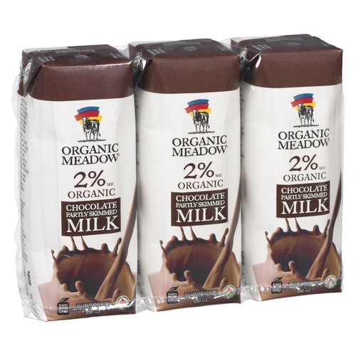 Organic Meadow - Organic Chocolate Milk Partly Skimmed 2% m.f. - UHT Refrigeration Not Required 3/250ml, 1 Each