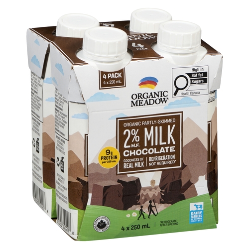 Organic Meadow Organic Partly-Skimmed UHT Milk Chocolate 2% m.f. 4/250ml, 1 Each