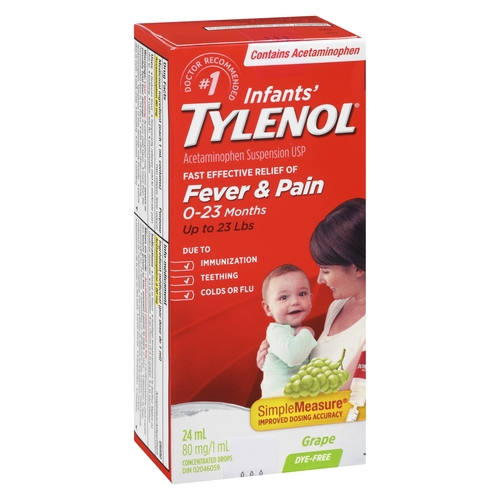Tylenol - Infants' Acetaminophen Fever & Pain Suspension Concentrated Drops - Grape 24ml, 1 Each