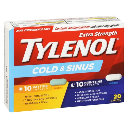 Tylenol - Cold & Sinus - 10 Daytime / 10 Nightime - Extra Strength - Caplets 20pk, 1 Each