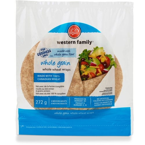Western Family - Whole Wheat Wraps - Whole Grain 8/7in