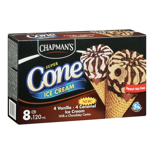 Chapman's - Super Ice Cream Cones - 4 Vanilla • 4 Caramel with a Chocolately Centre 8pk, 1 Each