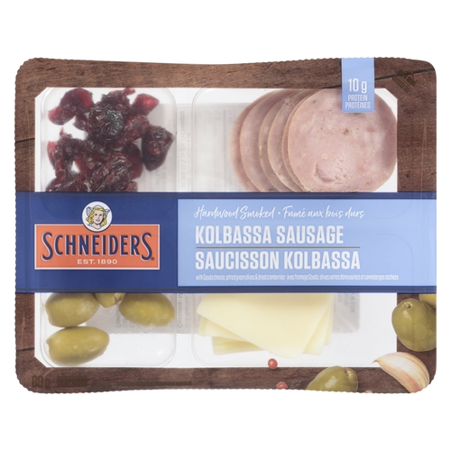 Schneiders - Snack Kit - Hardwood Smoked Kolbassa Sausage With Gouda Cheese, Pitted Green Olives & Dried Cranberries 80g