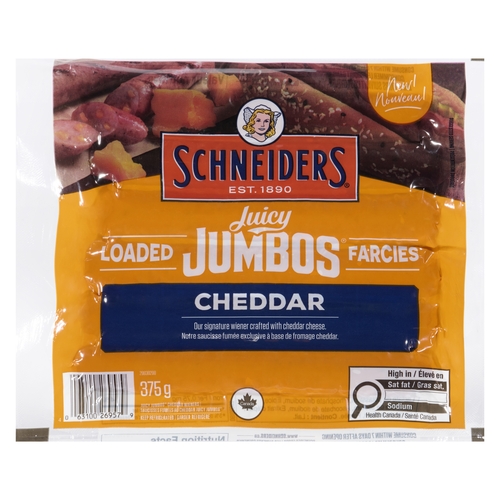 Schneiders - Loaded Juicy Jumbos Wieners - Cheddar 375g, 1 Each