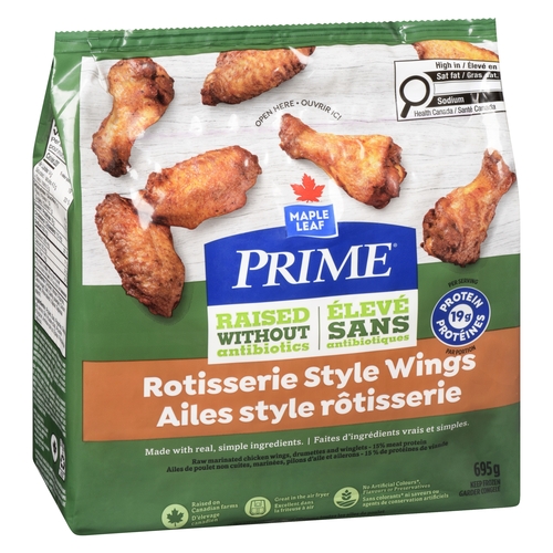 Maple Leaf Prime - Raw Marinated Chicken Wings, Drumettes and Winglets Rotisserie Style Wings 696g, 1 Each
