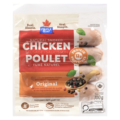 Maple Leaf - Natural Smoked Chicken Sausage - Original 300g, 1 Each