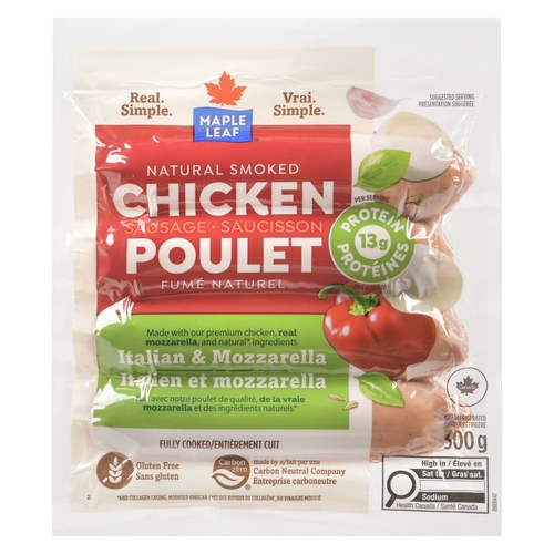 Maple Leaf - Natural Smoked Chicken Sausage - Italian & Mozzarella 300g, 1 Each