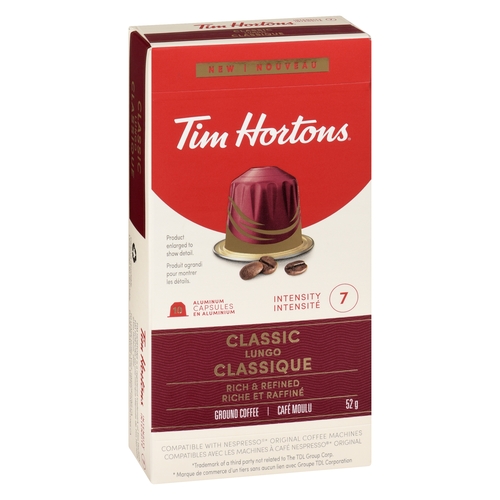 Tim Hortons - Nespresso Aluminum Capsules - Ground Coffee - Classic Lungo 10pk, 1 Each