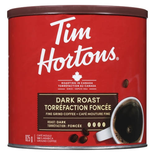 Tim Hortons - 100 % Arabica Ground Coffee Fine Grind Coffee - Dark Roast 825g, 1 Each