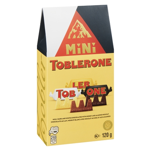 Toblerone - Mini Milk, Dark & White Chocolates with Honey & Almond Nougat 120g, 1 Each