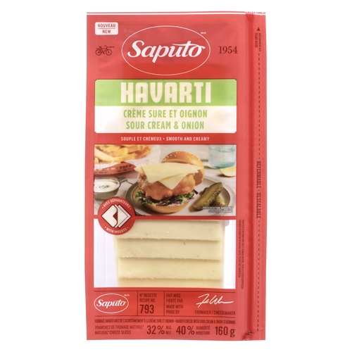 Saputo - Natural Cheese Slices - Havarti Sour Cream & Onion 32% m.f. 160g, 1 Each
