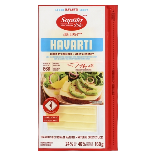 Saputo Delicatessen Lite - Light Havarti Cheese Slices 24% m.f. 180g, 1 Each
