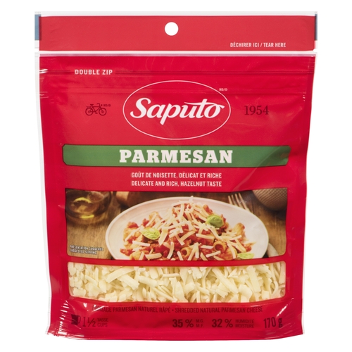 Saputo - Parmesan Shredded Cheese 35% m.f. 170g, 1 Each