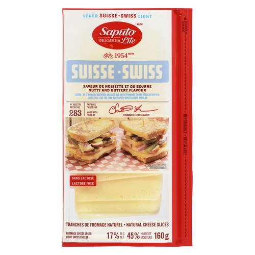 Saputo Delicatessen Lite - Light Swiss Cheese Slices 17% m.f. 180g, 1 Each