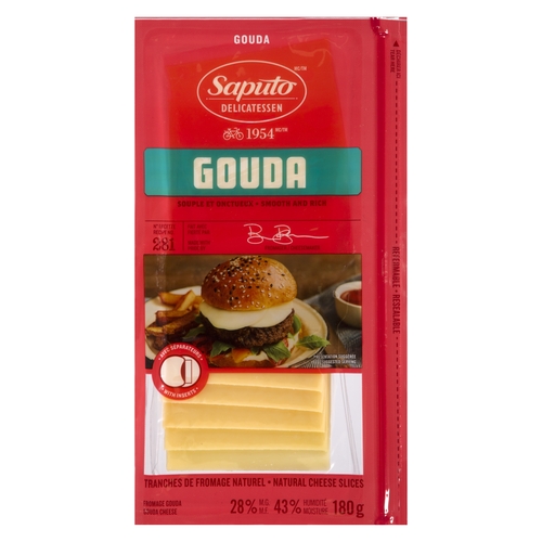 Saputo Delicatessen - Gouda Cheese Slices 28% m.f. 180g, 1 Each