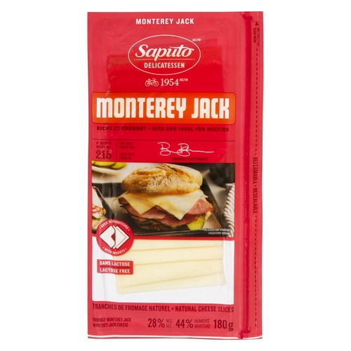 Saputo Delicatessen - Monterey Jack Cheese Slices 28% m.f. 180g, 1 Each