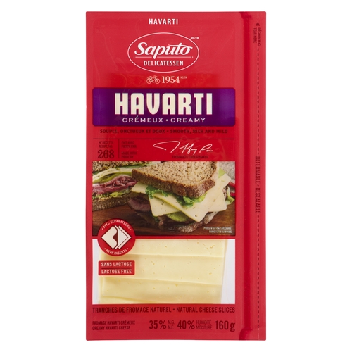 Saputo Delicatessen - Creamy Havarti Cheese Slices 35% m.f. 160g, 1 Each