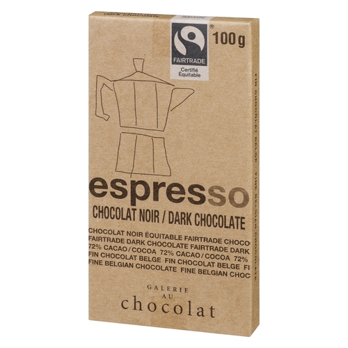 Galerie Au Chocolat - Fairtrade Belgian Dark Chocolate - Espresso 72% Cocoa 100g, 1 Each