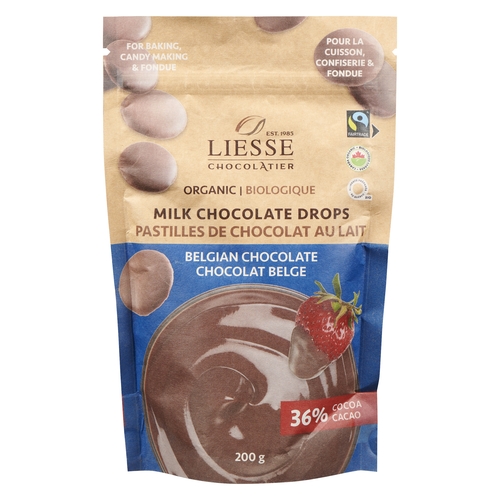 Liesse Chocolatier - Organic Belgian Milk Chocolate Drops 36% Cocoa 200g, 1 Each