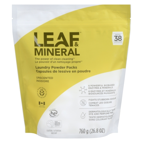 Leaf & Mineral - Laundry Powder Packs - Unscented 38s, 1 Each