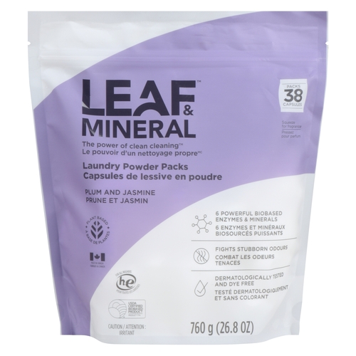 Leaf & Mineral - Laundry Powder Packs - Plum and Jasmine 38s, 1 Each