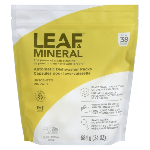 Leaf & Mineral - Automatic Dishwasher Packs - Unscented 38s, 1 Each