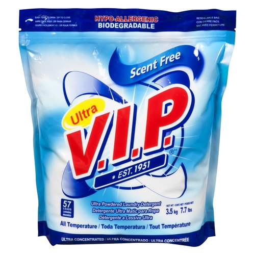 V.I.P. - Ultra Powdered Laundry Detergent - Scent Free - 57 Loads 3.5kg, 1 Each