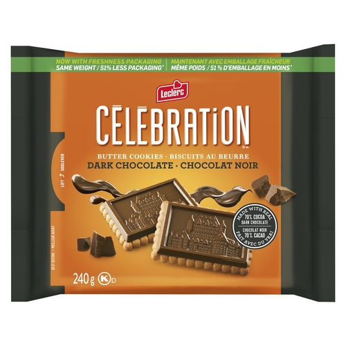 Leclerc - Celebration Butter Cookies - Dark Chocolate - 70% Cacao 240g