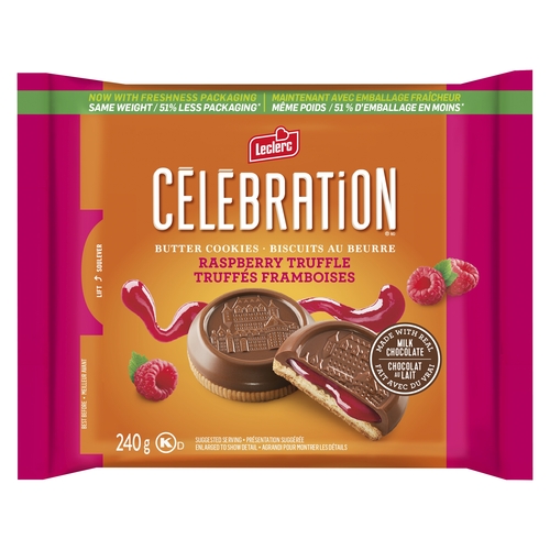 Leclerc - Celebration Butter Cookies - Milk Chocolate Raspberry Truffle 240g