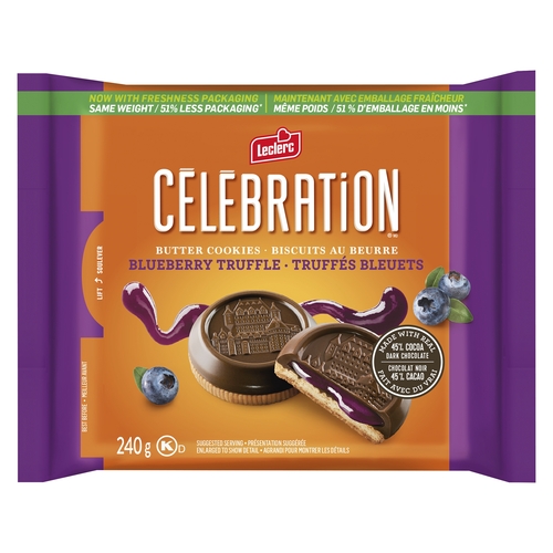 Leclerc - Celebration Butter Cookies - Dark Chocolate 45% Cocoa Blueberry Truffle 240g, 1 Each