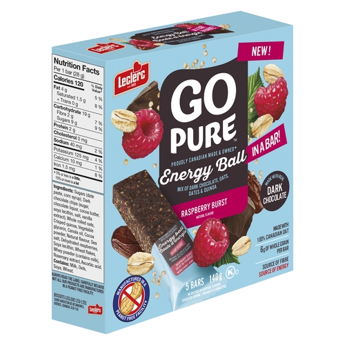 Go Pure Energy Ball in a Bar - Raspberry Burst - 5 Bars 140g, 1 Each