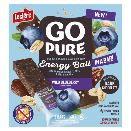 Go Pure Energy Ball in a Bar - Wild Blueberry - 5 Bars 140g, 1 Each