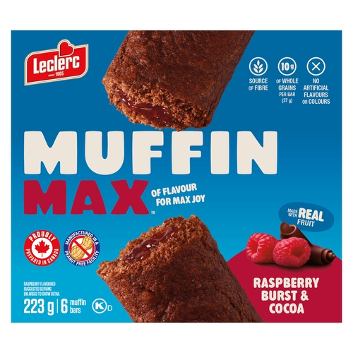 Leclerc Muffin Max Muffin Bars - Raspberry Burst & Cocoa 6's 240g, 1 Each